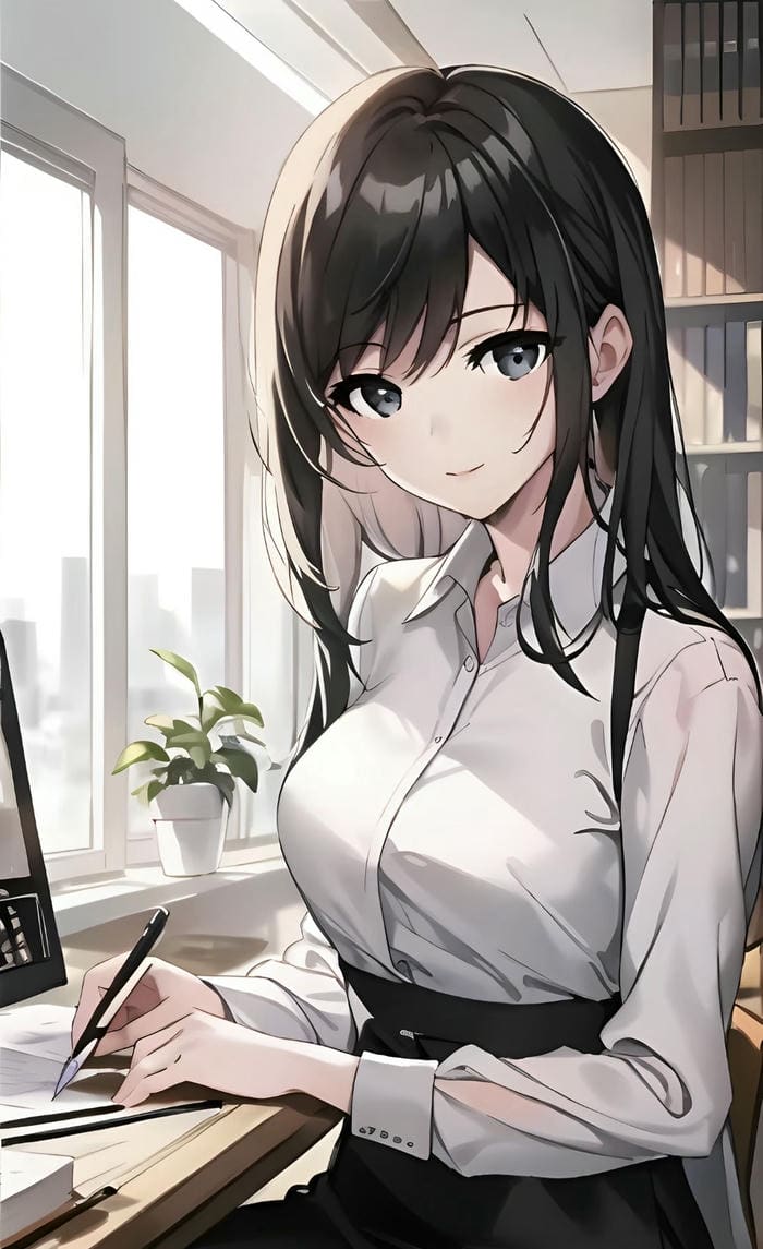 hình cô giáo anime mặc đồ công sở