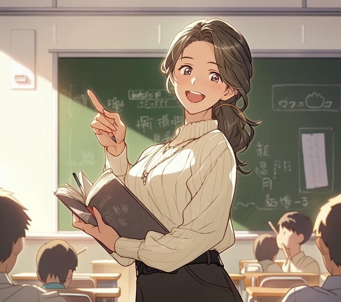 hình cô giáo anime mặc váy công sở