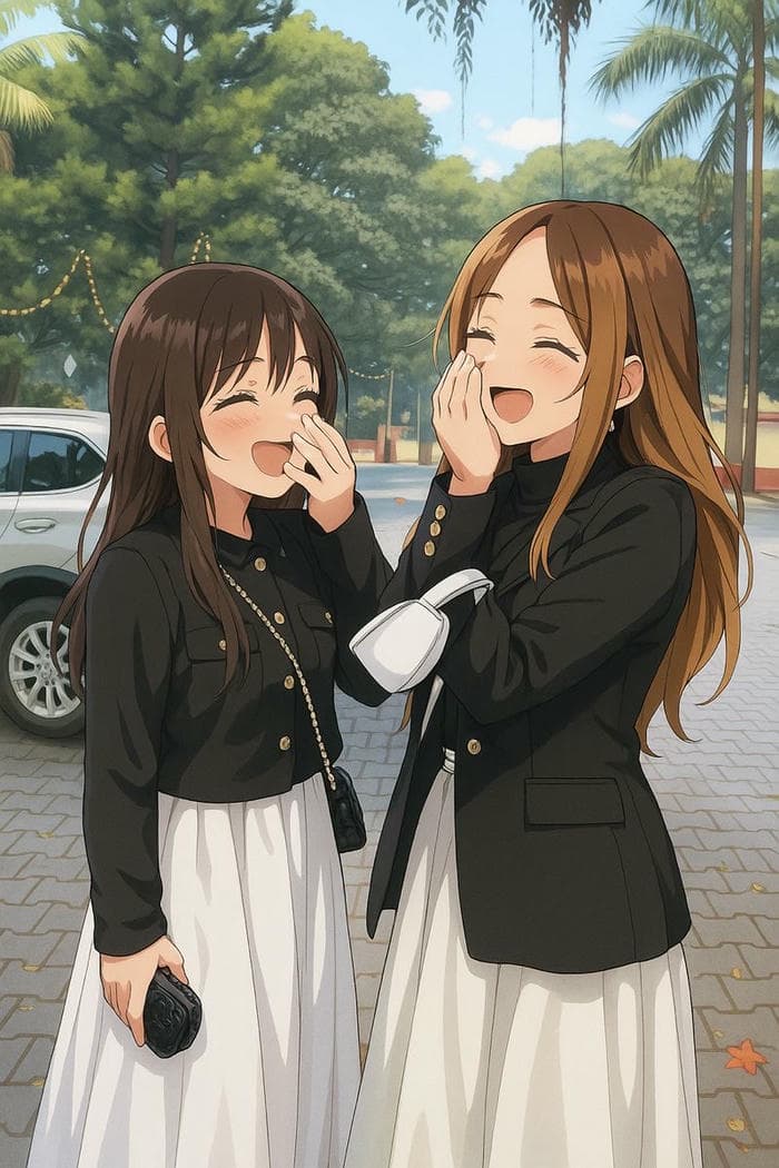 hình đôi bạn thân anime cười đùa rạng rỡ