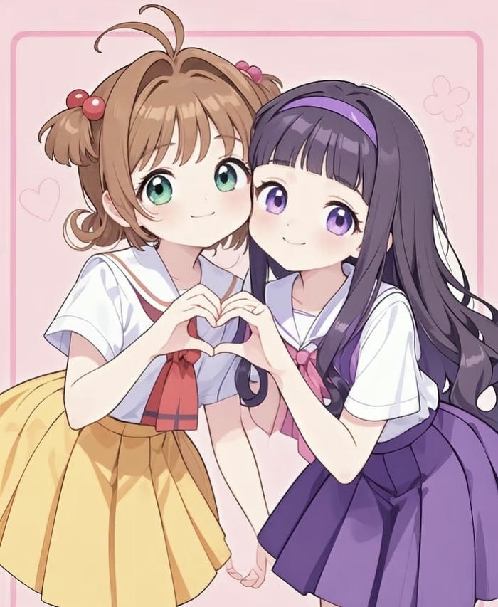 hình đôi bạn thân anime nữ tạo hình trái tim