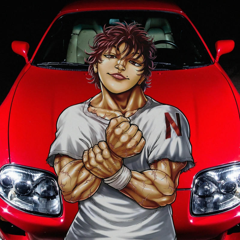 Ảnh anime boy ngầu cơ bắp bên siêu xe đỏ