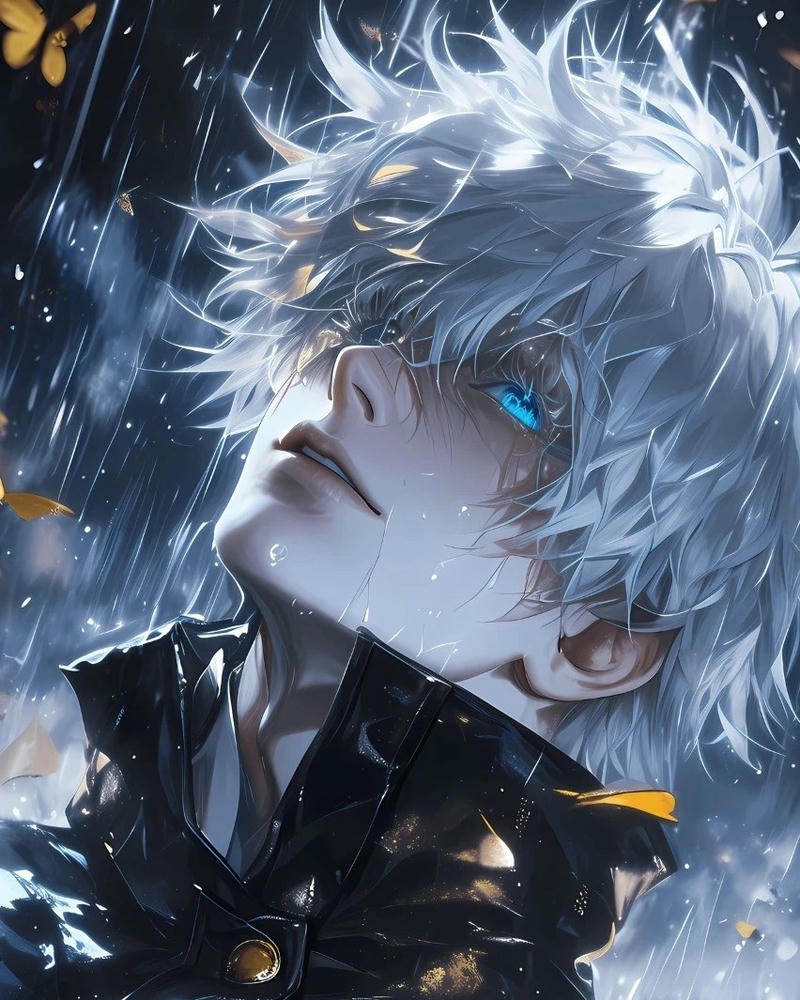 Ảnh anime boy ngầu tóc trắng nằm nhìn xa xăm