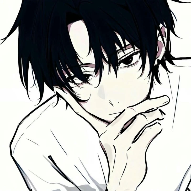 Ảnh anime ngầu nam chống cằm suy tư trắng đen