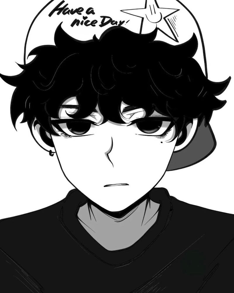 Hình anime ngầu chân dung nam đen trắng đơn giản