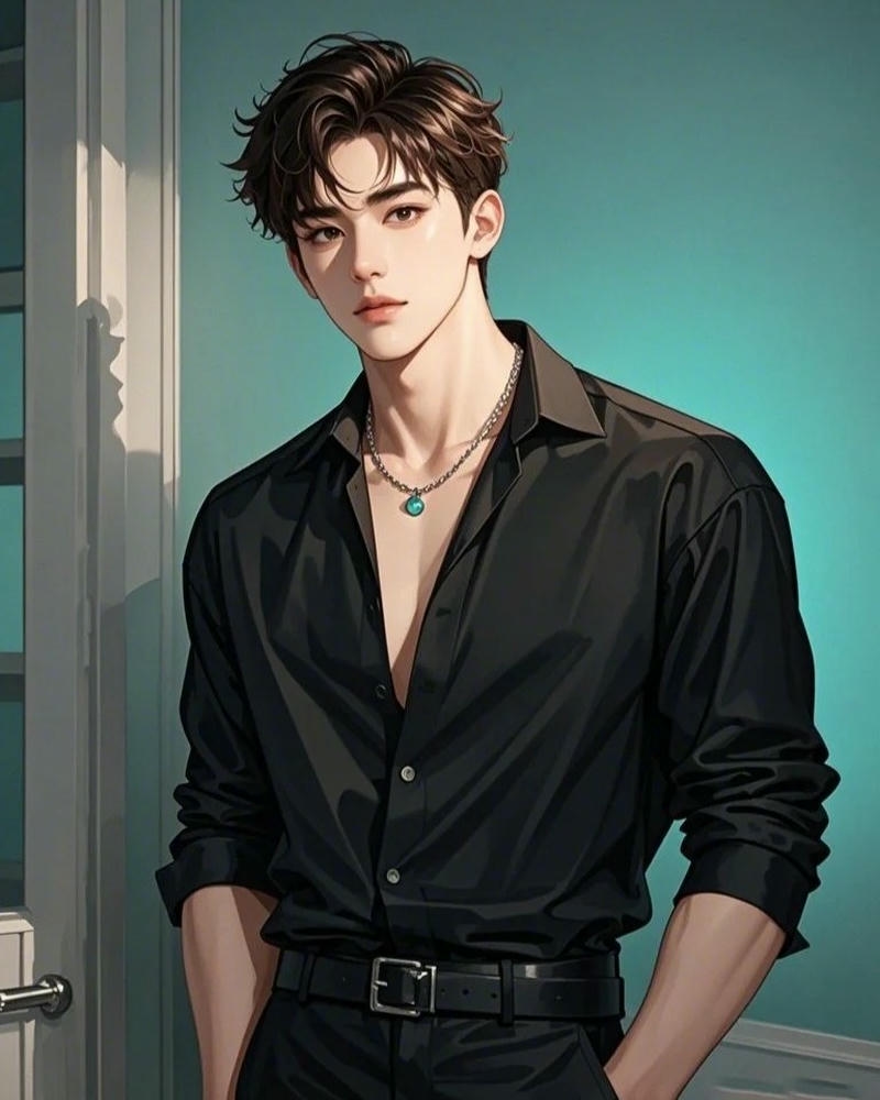 Hình anime ngầu chàng trai sơ mi đen quyến rũ